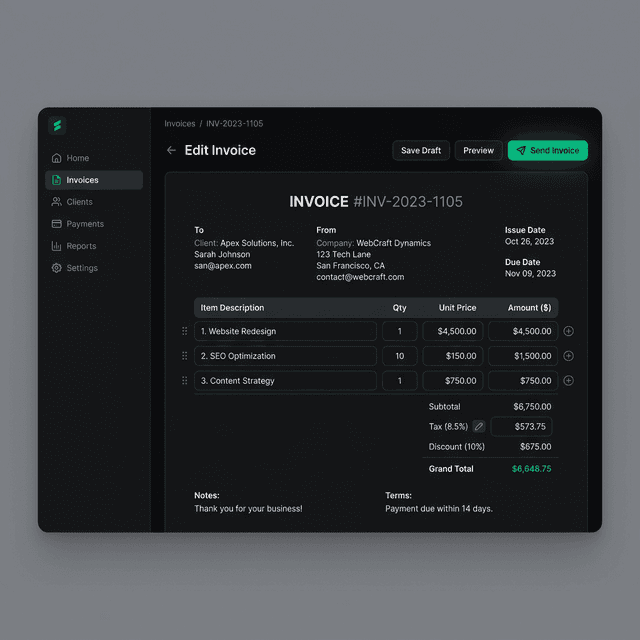 Dinvoice feature: Dynamic Invoice Editor